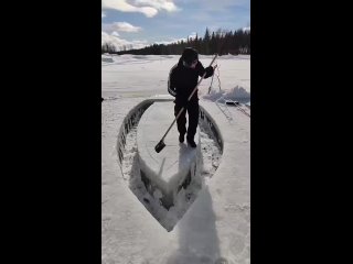 the sculptor created a boat from a giant block of ice, on which you can swim on water | @videfunny